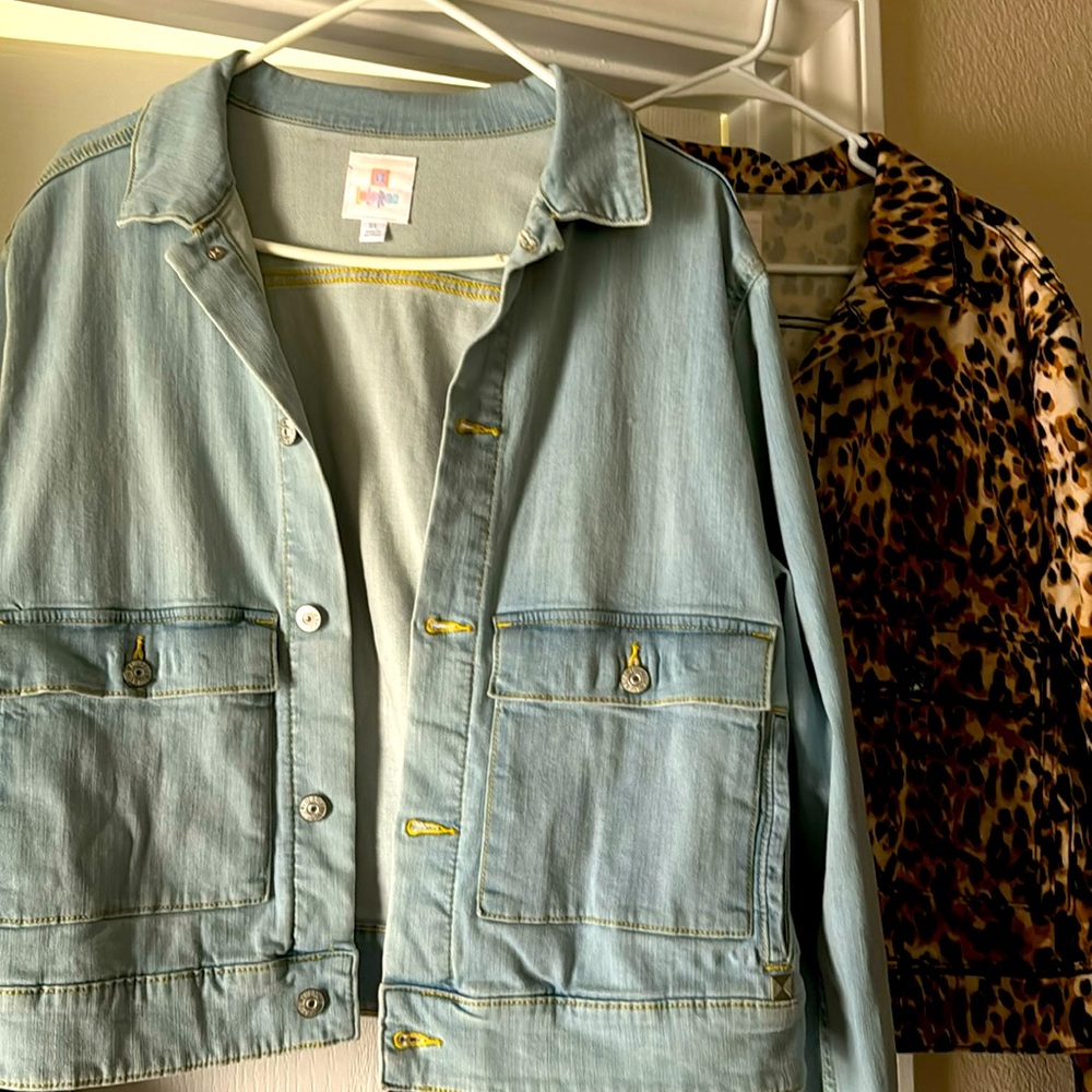 Jean jackets leopard print with black beads other plain jean. $20 each